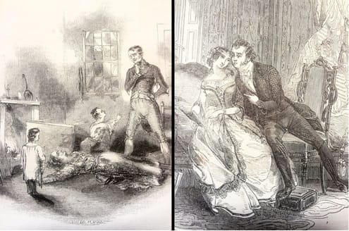 Colagem de ilustrações de dois penny dreadfuls. Disponíveis no Pinterest da Guildhall Library.